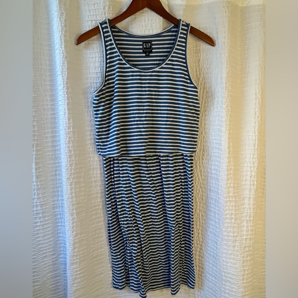 GAP Maternity Blue and White Jersey Striped Midi Dress